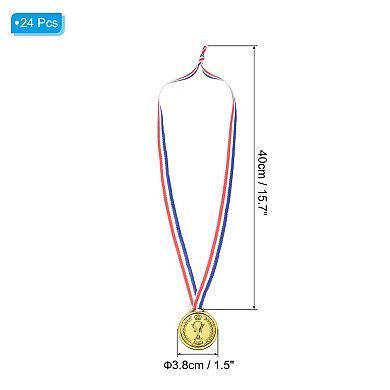 1.5" Mini Medals, 24 Pack Plastic Medals with Neck Ribbon for Table Tennis Games Sports Competitions