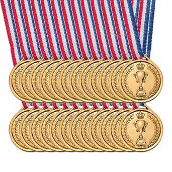 1.5" Mini Medals, 24 Pack Plastic Medals with Neck Ribbon for Table Tennis Games Sports Competitions