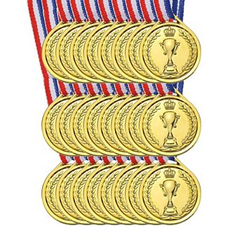 1.5" Mini Medals, 24 Pack Plastic Medals with Neck Ribbon for Table Tennis Games Sports Competitions