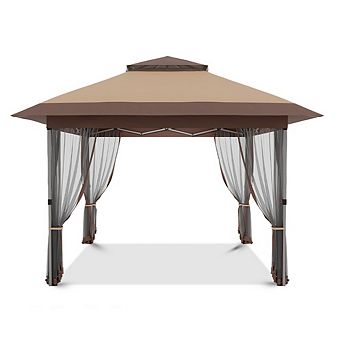 12x12 Pop up Gazebo with Mosquito Netting, Metal Frame Canopy with Double Roof