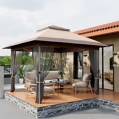 12x12 Pop up Gazebo with Mosquito Netting, Metal Frame Canopy with Double Roof