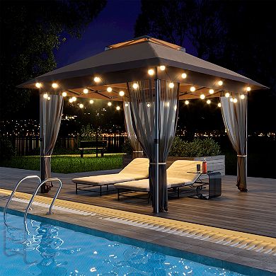 12x12 Pop up Gazebo with Mosquito Netting, Metal Frame Canopy with Double Roof
