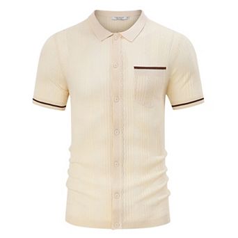 Men's See Through Short Sleeve Knit Shirt Lapel Collar Stretch Lightweight Polo Shirts