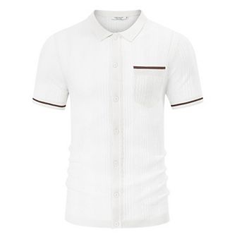 Men's See Through Short Sleeve Knit Shirt Lapel Collar Stretch Lightweight Polo Shirts