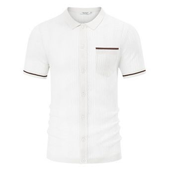 Men's See Through Short Sleeve Knit Shirt Lapel Collar Stretch Lightweight Polo Shirts