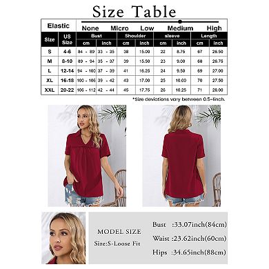 Women's Long Sleeve Tops Dressy V Neck Pleated Button Tunic Tops Blouses Casual Loose Shirts