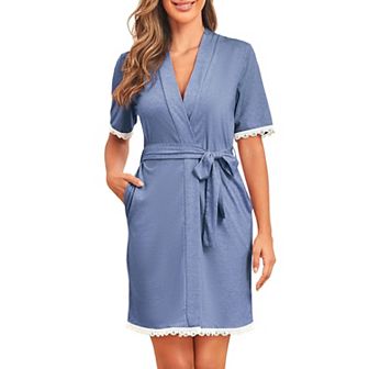 Women's Robe Soft Kimono Bathrobe Sleepwear Ladies Loungewear with Pockets