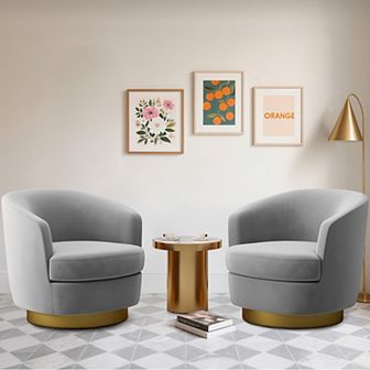 Set of 2 Velvet Swivel Club Chair Set, Soft & Comfotable