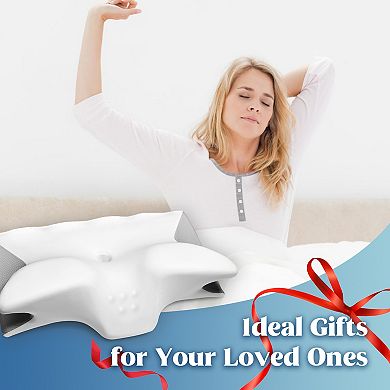 SERWALL Cooling Memory Foam Cervical Pillow, OX Horn Contour Pillow