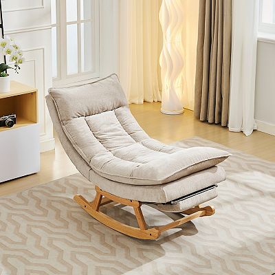 Serwall Fabric Upholstered Rocking Chair with Solid Wood Base