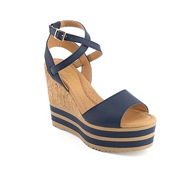 Andrea Women's Wedge Heel Ankle Strap Platform Sandals 68053