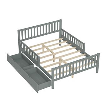 Merax Wood Platform Bed with Guardrails on Both Sides and Two Storage Drawers