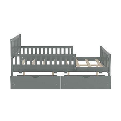 Merax Wood Platform Bed with Guardrails on Both Sides and Two Storage Drawers