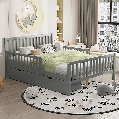 Merax Wood Platform Bed with Guardrails on Both Sides and Two Storage Drawers