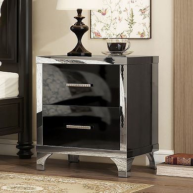 Merax Elegant High Gloss Nightstand with Metal Handle