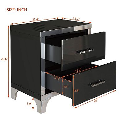Merax Elegant High Gloss Nightstand with Metal Handle