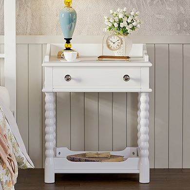 Merax Retro Style Nightstand with Drawer and Open Shelf for Bedroom