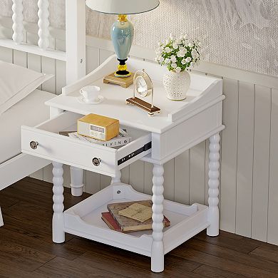 Merax Retro Style Nightstand with Drawer and Open Shelf for Bedroom