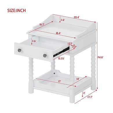 Merax Retro Style Nightstand with Drawer and Open Shelf for Bedroom