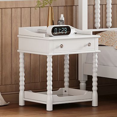 Merax Retro Style Nightstand with Drawer and Open Shelf for Bedroom