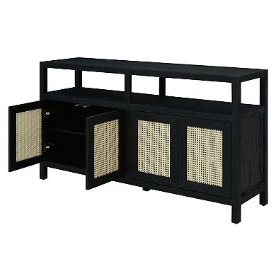 Merax Rattan Buffet Storage Cabinet, Sideboard with 3-position Adjustable Shelves