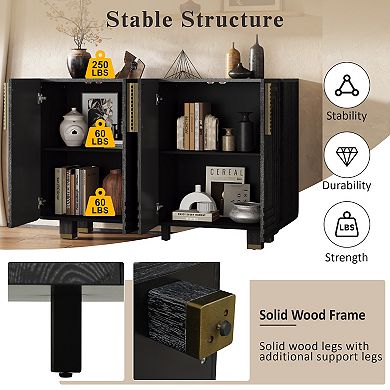 Merax 54" Retro Buffet Cabinet with Storage, 4-Door Vintage Fluted Sideboard Cabinet
