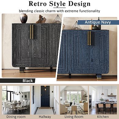 Merax 54" Retro Buffet Cabinet with Storage, 4-Door Vintage Fluted Sideboard Cabinet