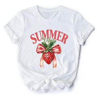 Summer Vibes Strawberry T-Shirt, Seasonal Tee with Coquette Style