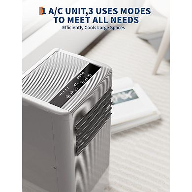 10,000 BTU Portable AC, 3-in-1 Cooling, Fan & Dehumidifier with Sleep Mode for 450 Sq.Ft Rooms