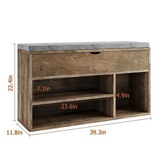 Storage Bench with Cushion, Lift-Top Storage & 2 tier Open Shoe Rack, Perfect Entryway Organizer