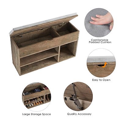 Storage Bench with Cushion, Lift-Top Storage & 2-Tier Open Shoe Rack, Perfect Entryway Organizer