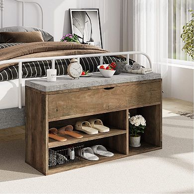 Storage Bench with Cushion, Lift-Top Storage & 2-Tier Open Shoe Rack, Perfect Entryway Organizer