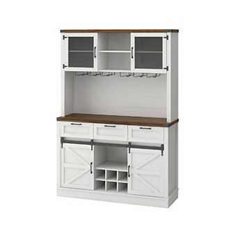 68" Modern Wine Bar Cabinet with Storage, Wine Glass Rack & Sliding Barn Door