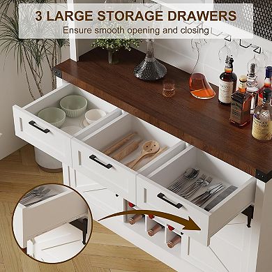 68" Modern Wine Bar Cabinet with Storage, Wine Glass Rack & Sliding Barn Door