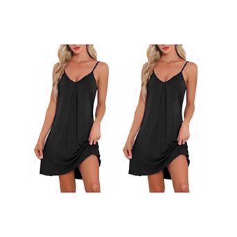 2 pc Women's Sleeveless Basic Camisole Nightwear V Neck Nightshirt Pajama Dress Chemise Nightdress