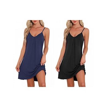 2 pc Women's Sleeveless Basic Camisole Nightwear V Neck Nightshirt Pajama Dress Chemise Nightdress