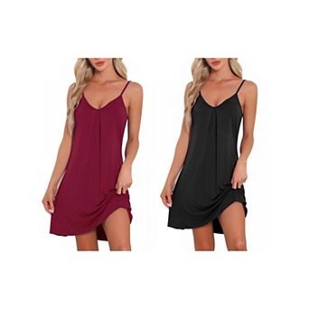 2 pc Women's Sleeveless Basic Camisole Nightwear V Neck Nightshirt Pajama Dress Chemise Nightdress