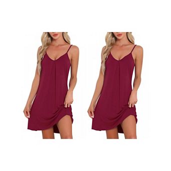 2 pc Women's Sleeveless Basic Camisole Nightwear V Neck Nightshirt Pajama Dress Chemise Nightdress