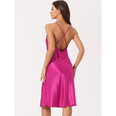 2Pcs Women's Satin Nightdress Sleeveless Backless Slit Silky Midi Nightgown