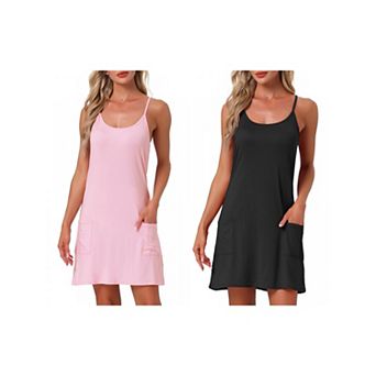 2 pc Women's Nightgowns Sleeveless Sleepwear Racerback Chemise Night Shirts with Pockets