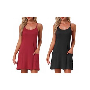 2 pc Women's Nightgowns Sleeveless Sleepwear Racerback Chemise Night Shirts with Pockets