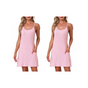 2 pc Women's Nightgowns Sleeveless Sleepwear Racerback Chemise Night Shirts with Pockets