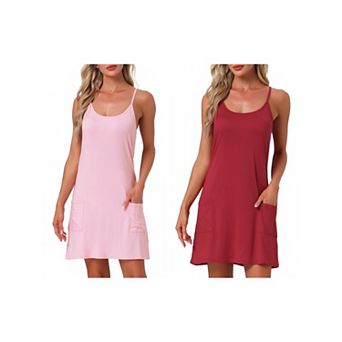 2 pc Women's Nightgowns Sleeveless Sleepwear Racerback Chemise Night Shirts with Pockets