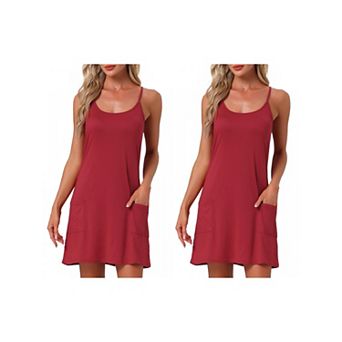 2 pc Women's Nightgowns Sleeveless Sleepwear Racerback Chemise Night Shirts with Pockets