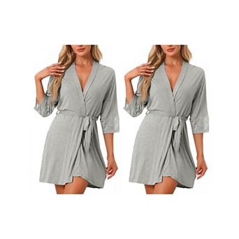 2 pc Women's Robe Cotton Short Bathrobe Lightweight Thin Sleepwear Soft Loungewear with Pockets