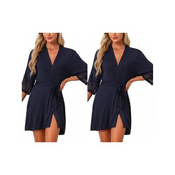 2 pc Women's Robe Cotton Short Bathrobe Lightweight Thin Sleepwear Soft Loungewear with Pockets