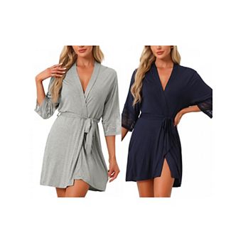 2 pc Women's Robe Cotton Short Bathrobe Lightweight Thin Sleepwear Soft Loungewear with Pockets