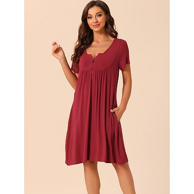 2Pcs Women's Sleepwear Summer Short Sleeves with Pockets Lounge Nightgown