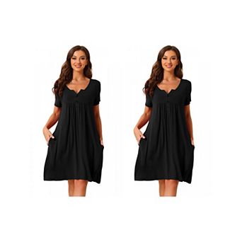 2 pc Women's Sleepwear Summer Short Sleeves with Pockets Lounge Nightgown