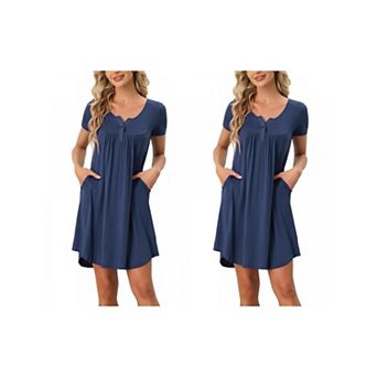 2 pc Women's Sleepwear Summer Short Sleeves with Pockets Lounge Nightgown